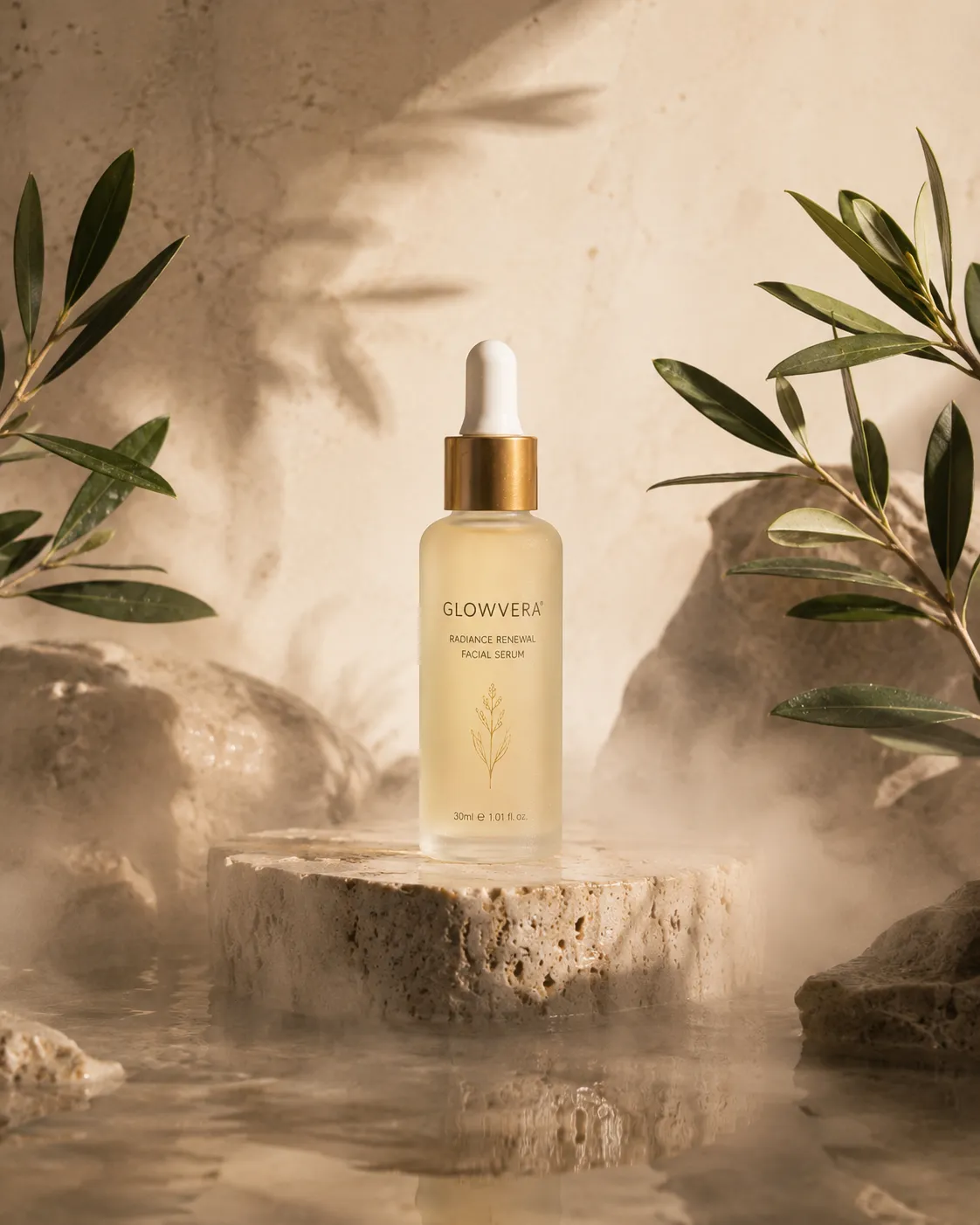 The serum on a stone podium